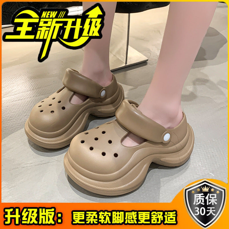 Muffin thick-soled hole shoes women's summer versatile fashion solid color heightening non-slip Internet celebrity beach bag head cool slippers