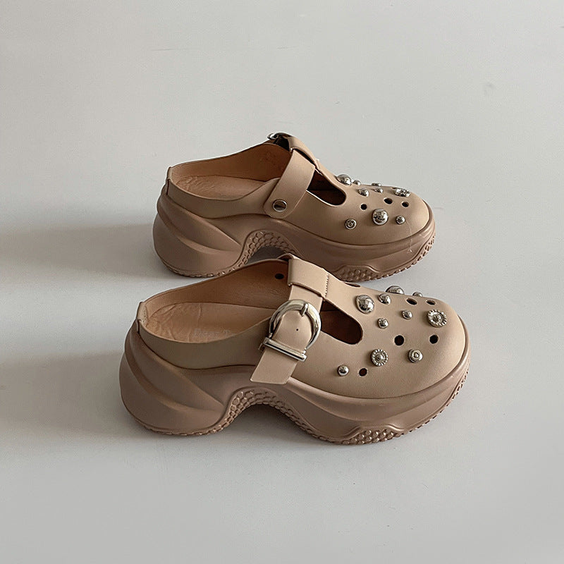 Casual hole shoes  summer and spring new European niche rhinestone thick sole heightening simple fashion bag head sandals slippers
