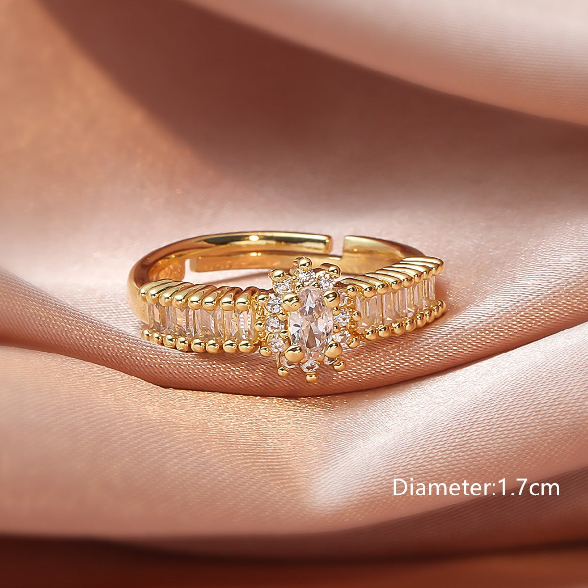Explosive geometric zircon live adjustable rings French light luxury niche elegant full diamond rings