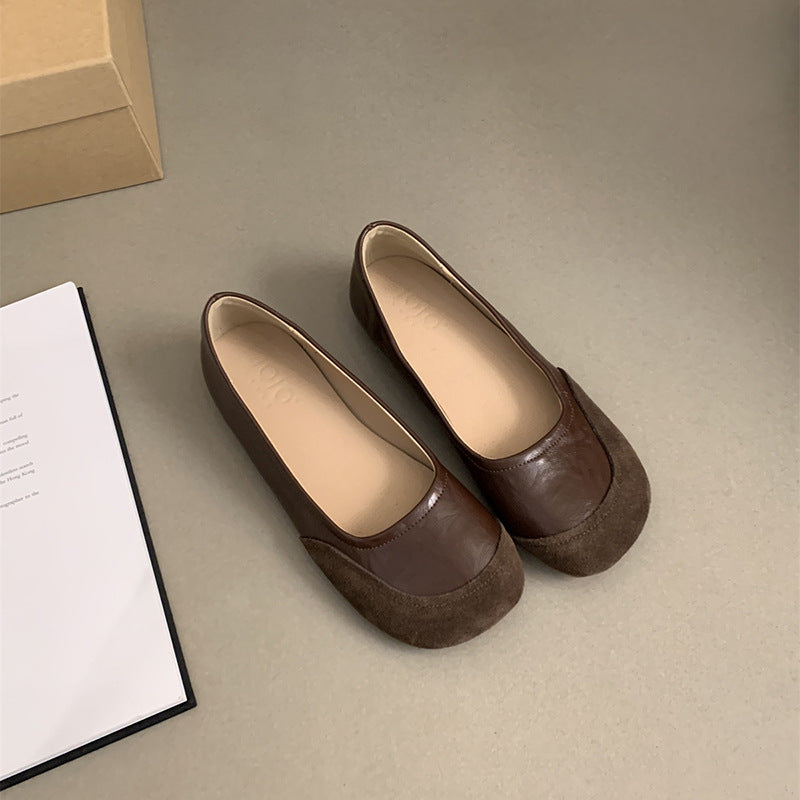 Floating mica ballet  soft leather flat-soled ballet shoes Mary Jane spring and autumn contrasting color design single beanie shoes women