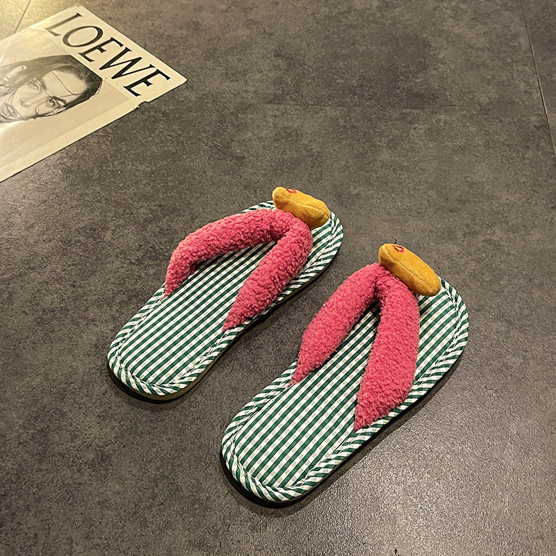 Fashion cartoon Hello Kitty beach cool slippers women's spring summer soft-soled fluffy shoes seaside niche design flip-flops