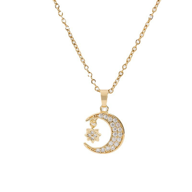 Titanium steel necklace female personality trend slightly inlaid zircon geometric stars moon collarbone neck chain jewelry
