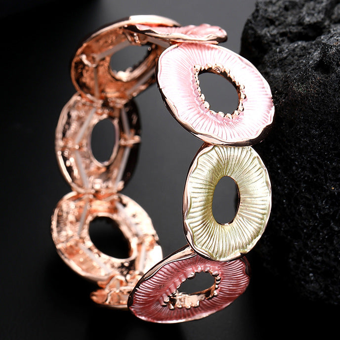New colorful round donut alloy bracelet, hand-painted oil creative hollow round women's bracelet