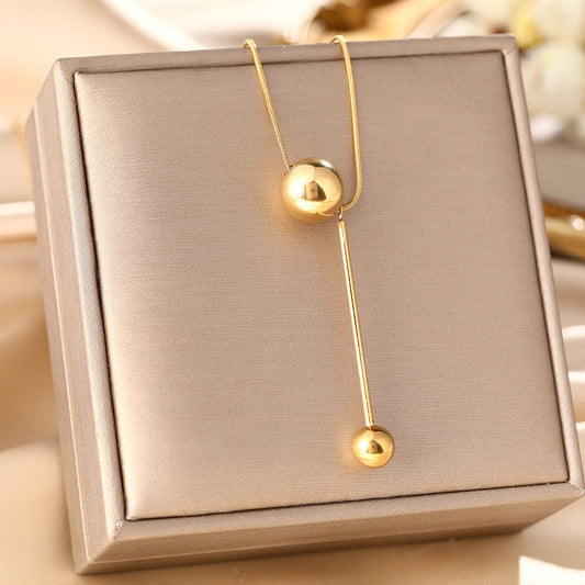 Hot Sale Titanium Steel Necklace Women's Gold Round Ball High Sense Light Luxury Niche Design Sense Clavicle Chain Jewelry Wholesale