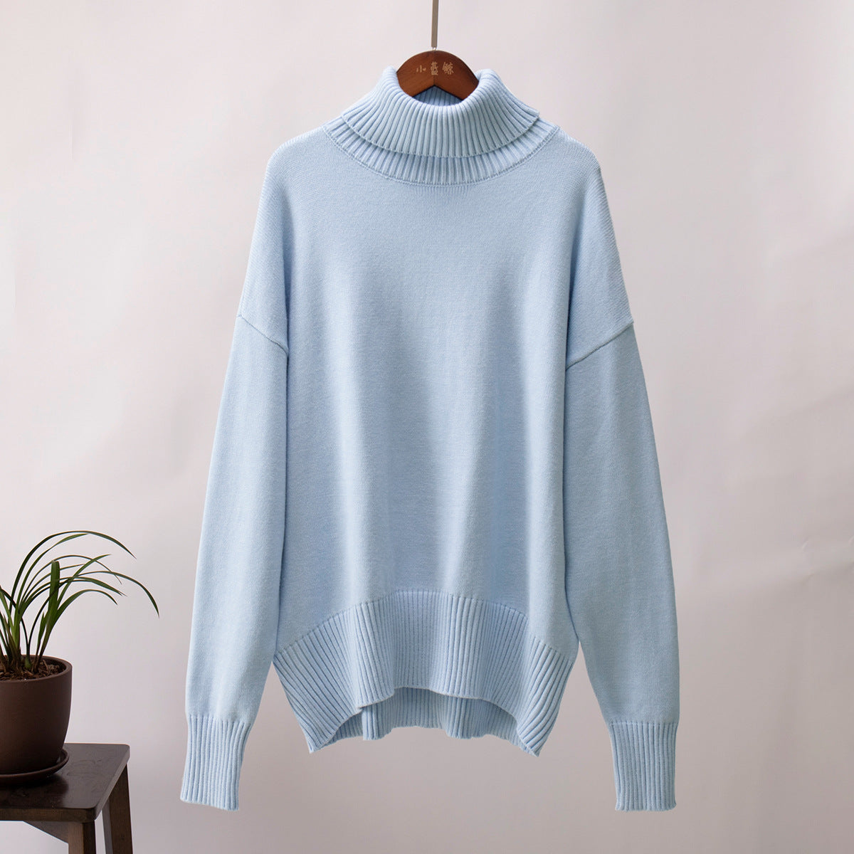 turtleneck sweater women's European, American autumn and winter loose sweater classic versatile solid color pullover sweater