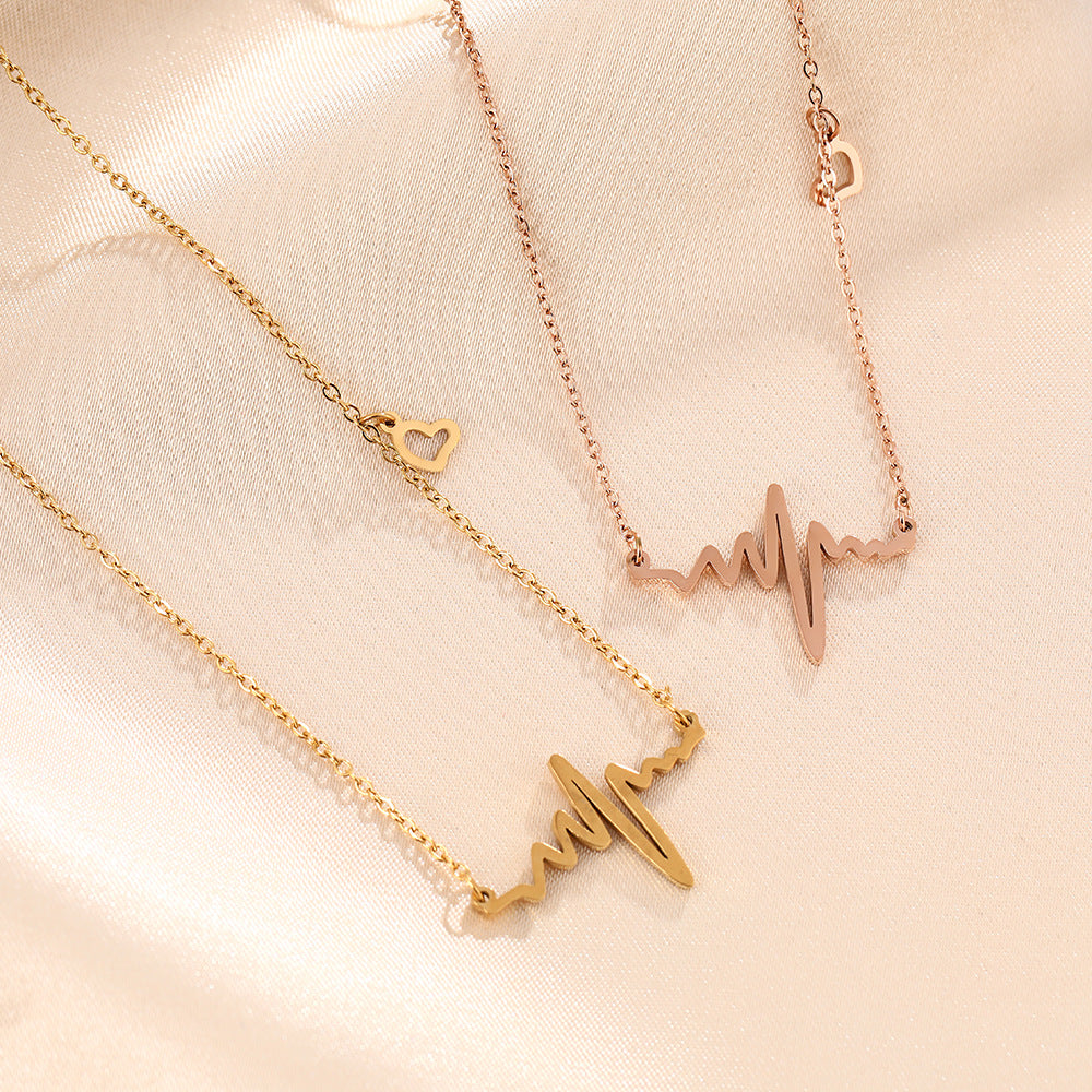 Fashion Personality Titanium Steel Necklace Women's Electrocardiogram Pendant Beating Heart Premium Temperament Clavicle Chain Jewelry