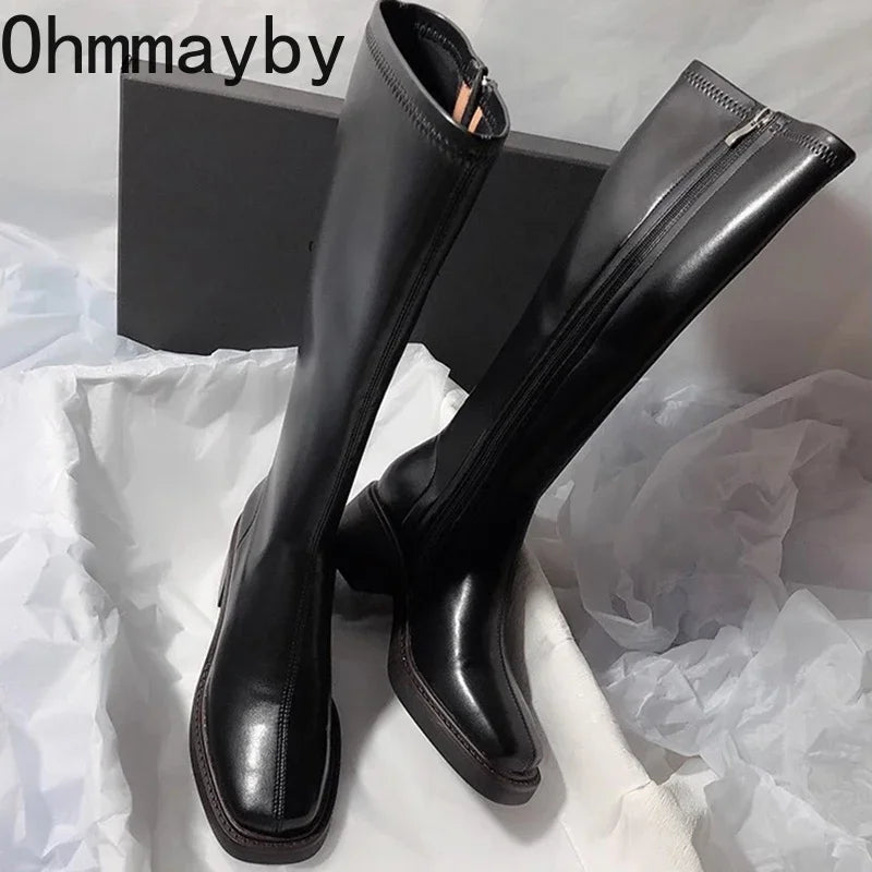 Manufacturer   Vintage Thick Heel Women Knee High Boots Fashion Side Zippers Shoes Autumn Winter Ladies Concise Long Botas De Mujer   boots