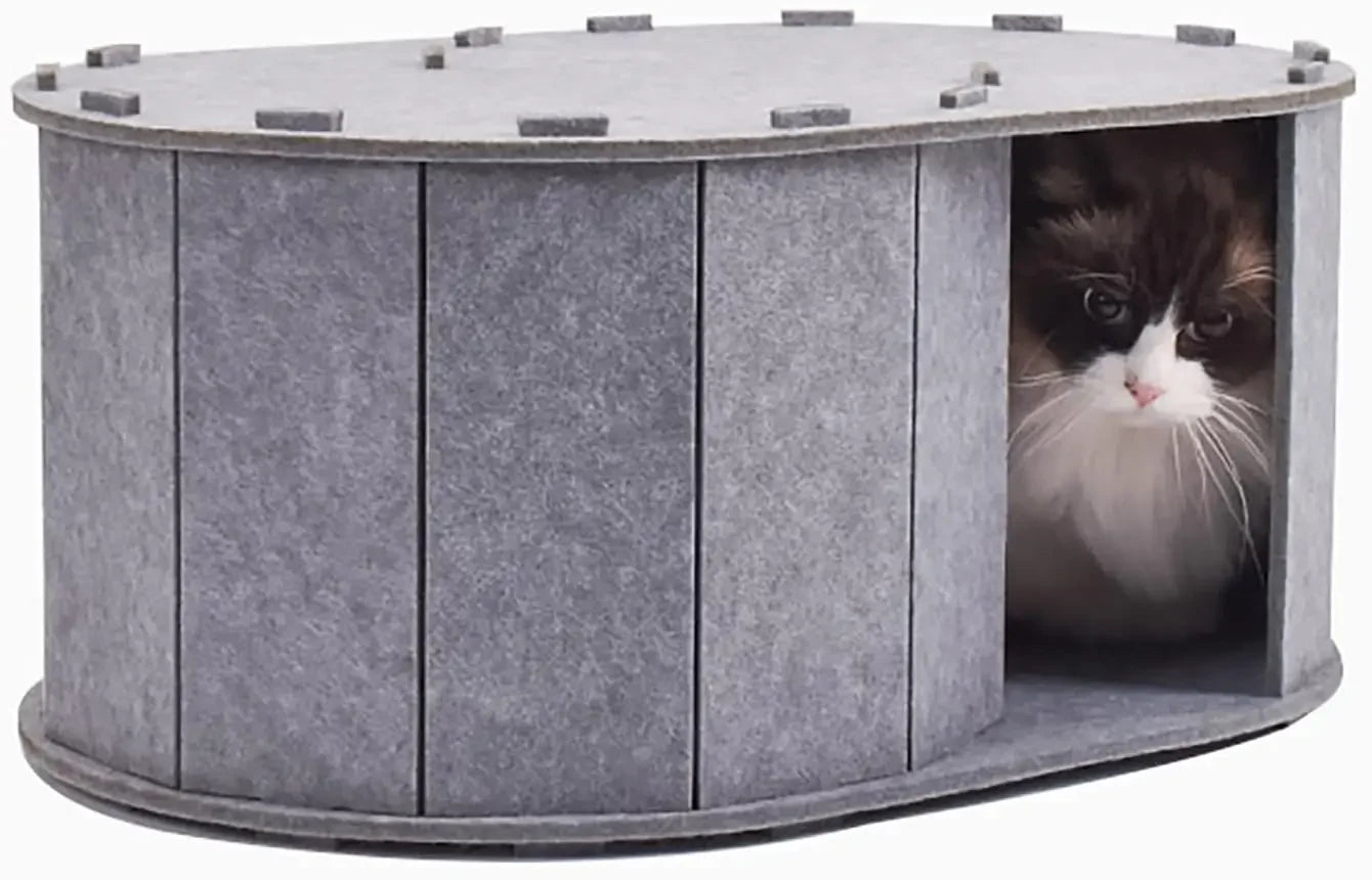 Cat Tunnel Bed for Indoor Cats - Peekaboo Cat Cave with S-Shaped Maze, Multi-Exit Felt Scratching Tunnel & Cozy Hideaway,  cat toy