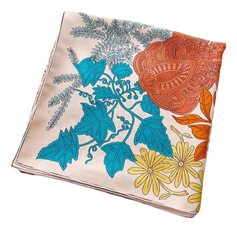 100% Mulberry Scarf Silk Large Shawl Flower Patterns Hem Rolled Edges Scarfs Shawls Bag Bandanas 140CM des Peintres