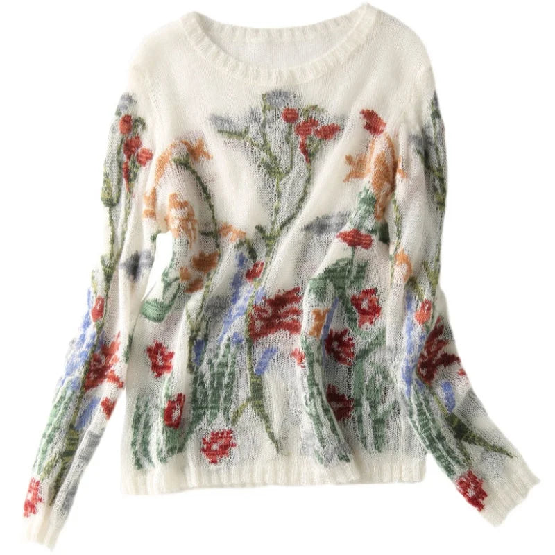 Knitted Sweater round neck cashmere hollow-out thin bottom sweater Women's new style fashionable sweater