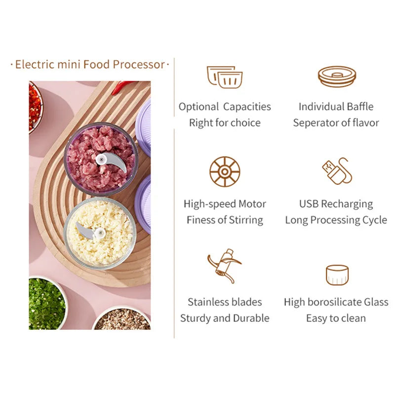 Manufacturer      350ml Echargeable Portable Food Grinder Meat Grinder Glass Processor Garlic Puree Machine     Kitchen gadgets