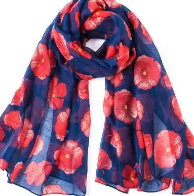 New Fashion Poppy Print Scarves Shawls Women Beach Flower Print Foulard Wrap Accessories Hijab 5 Color  scarf