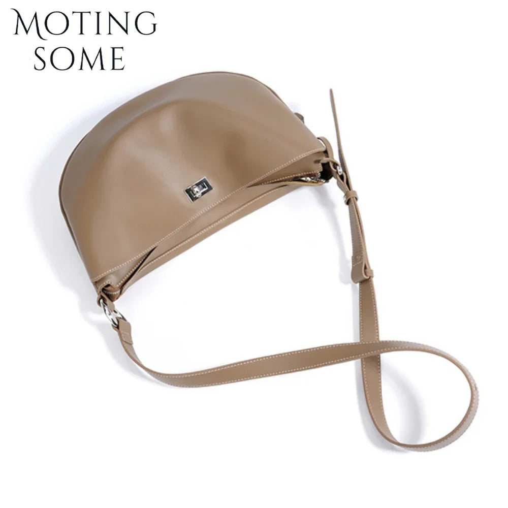 Motingsome  New Designer Luxuy Hobos Bag Woman High Quality Natural Cow Genuine Leather Handbag Fashion Underarm Purses
