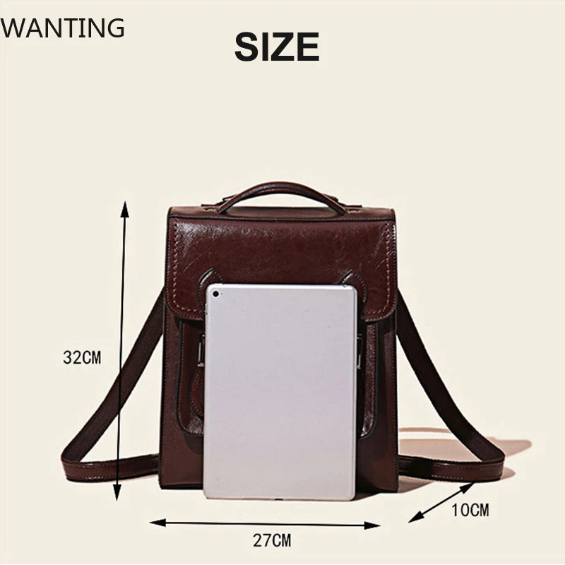 Genuine Leather Women's Backpack Vintage Cowhide Preppy Style Girls School Bag Large Capacity Women Shoulder Bag
