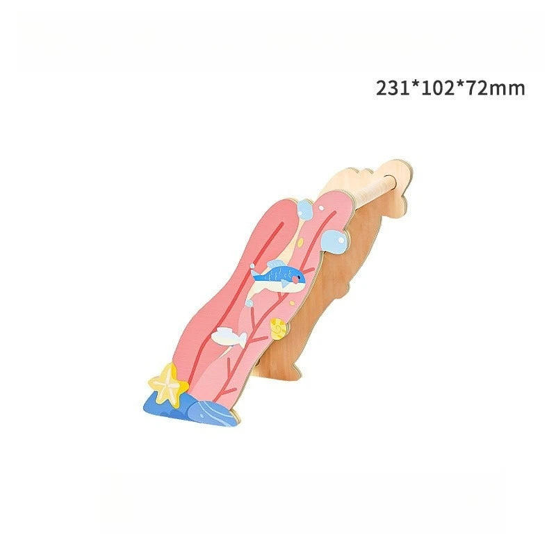 Hamster Wooden Hideout Toy Deep Sea Theme Small Pet Habitat Decor Ocean Style Escape House with Tunnel Platform Cage Accessories