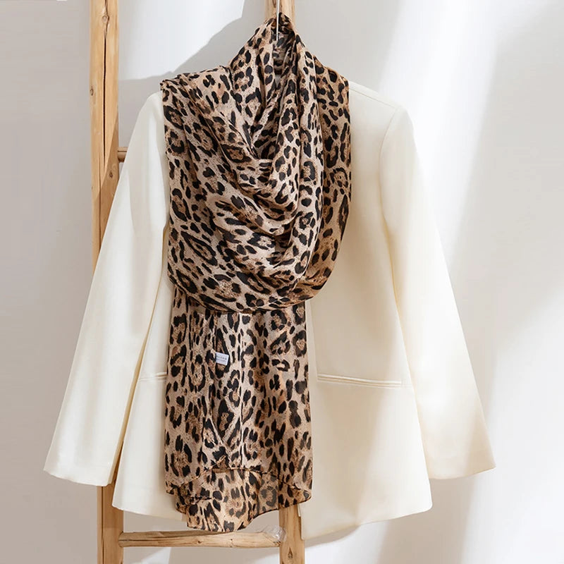 Silk Scarf Women Summer Sun Protection leopard Print Wrap Breathable Thin Shawl Beach Accessory For Spring Holiday Luxury