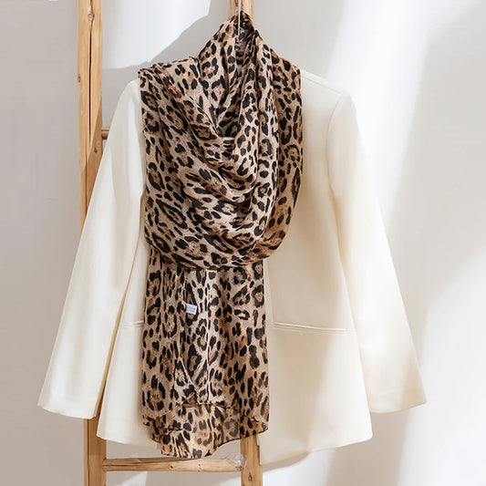 Silk Scarf Women Summer Sun Protection leopard Print Wrap Breathable Thin Shawl Beach Accessory For Spring Holiday Luxury