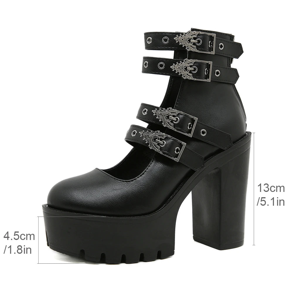 Manufacturer   Gdgydh Goth Style Women Block Heels for Halloween Fashion Buckle Strap Dress Pumps Platform Mary Jane Shoes Stylish Back Zipper   Pumps