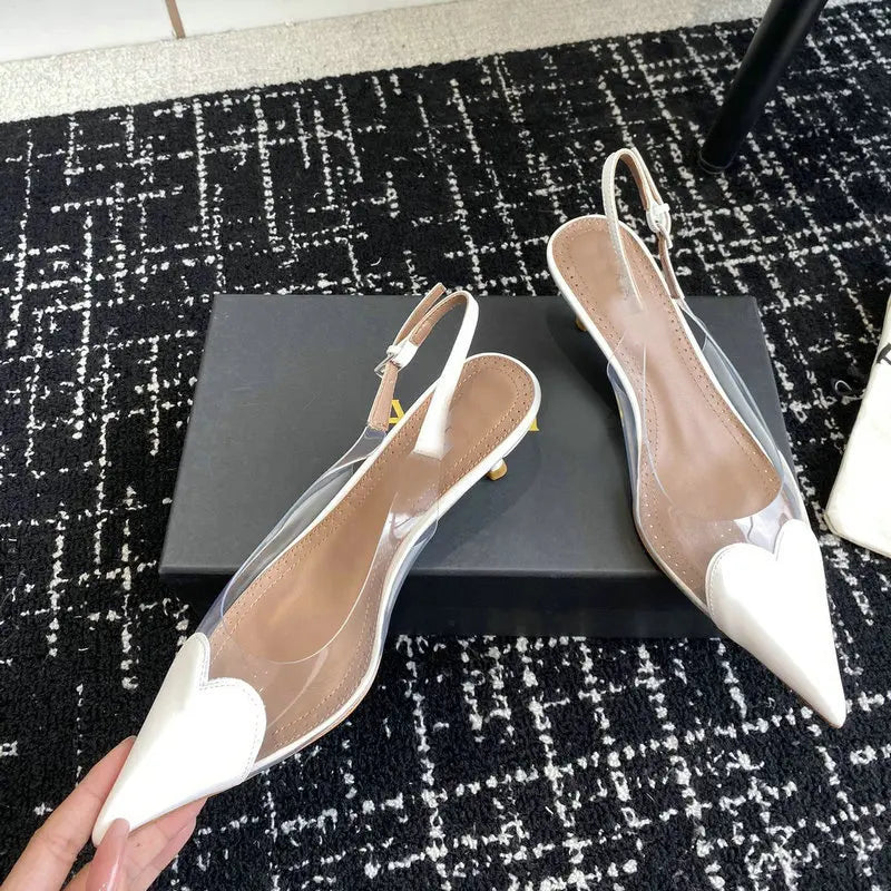 Manufacturer  New Pointy Peach Heart Fine Heel Shoes Sexy Pvc Transparent Film Black Patent Leather High Heel Overhead Sandals   Pumps