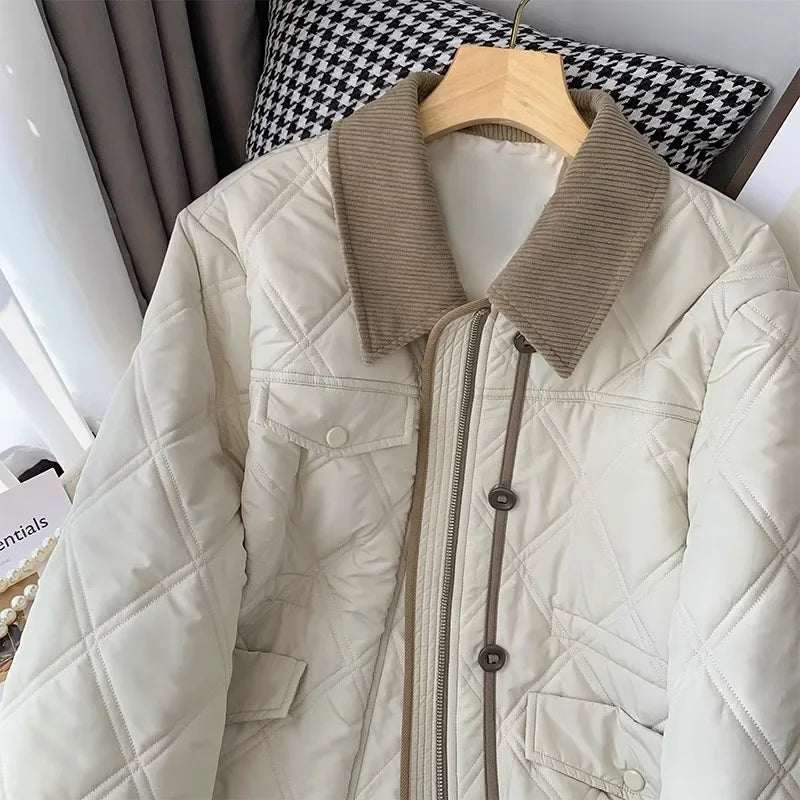 Plus Size Women's Thickened Cotton Jacket Collared Loose Fit Autumn Outerwear Fashionable plus Size Clothing Female Coat