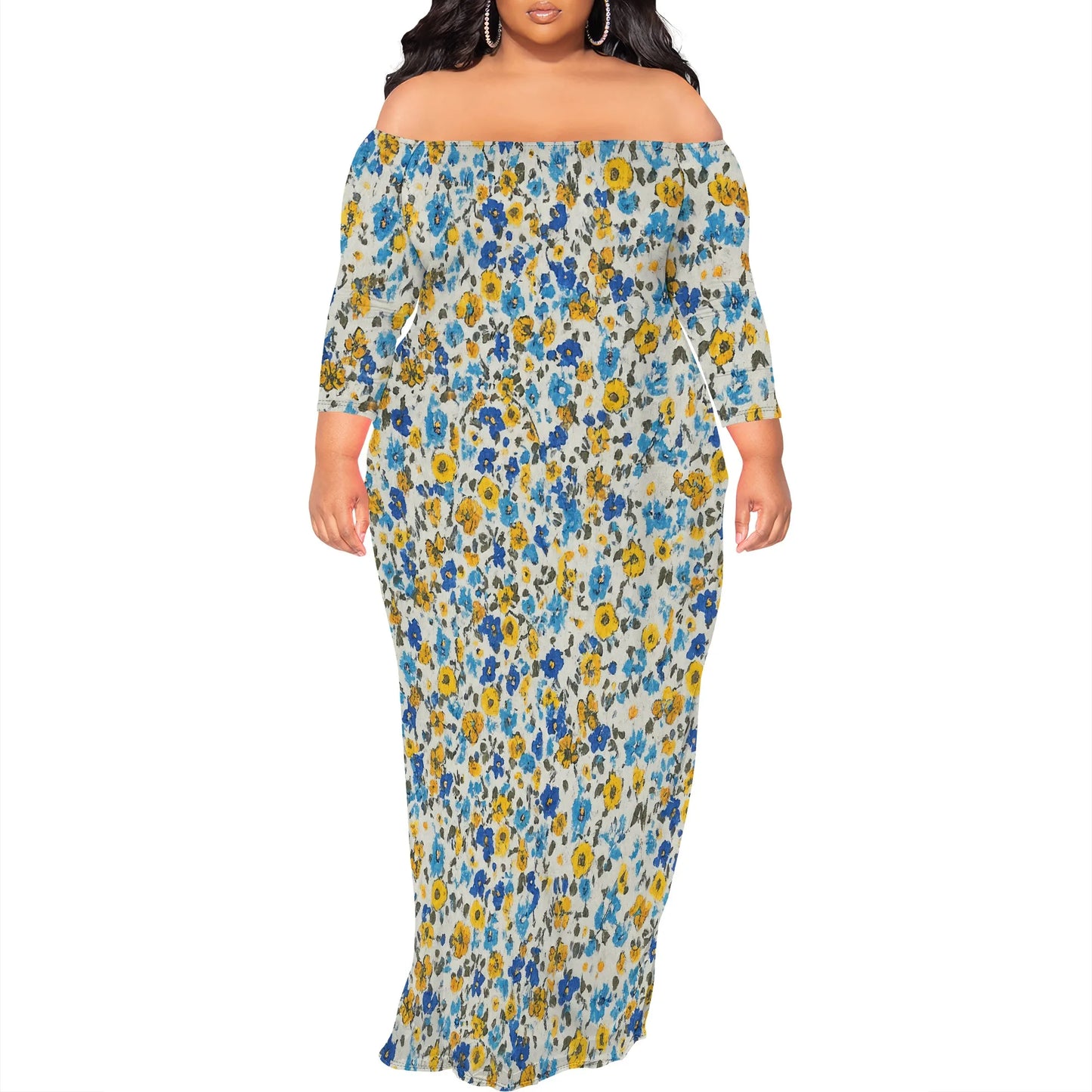 Maxi Dress for Women V Neck Casual 3/4 Sleeve Wrap Sexy Long Dresses Floral with Belt