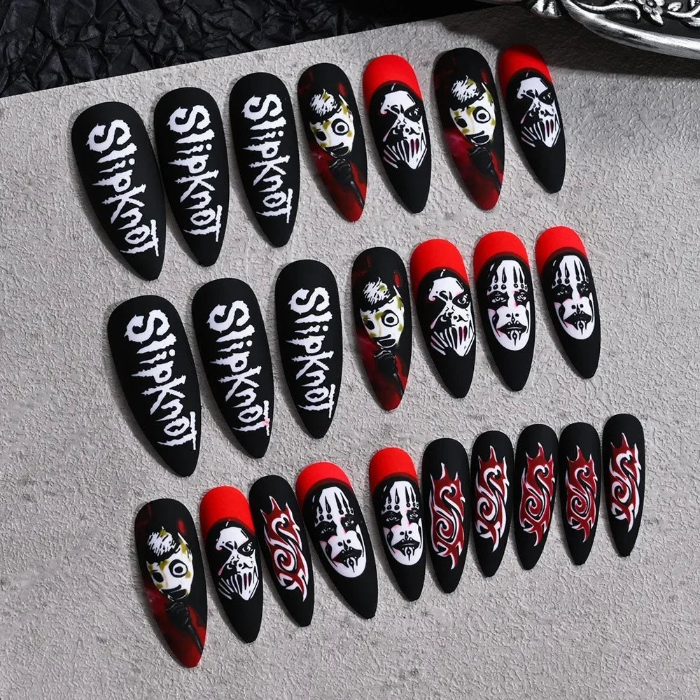 24Pcs Halloween Black Ghost Long Ballet False Nails Wearable French Ballerina Fake Nails Press On Full Cover Manicure Nail Tips