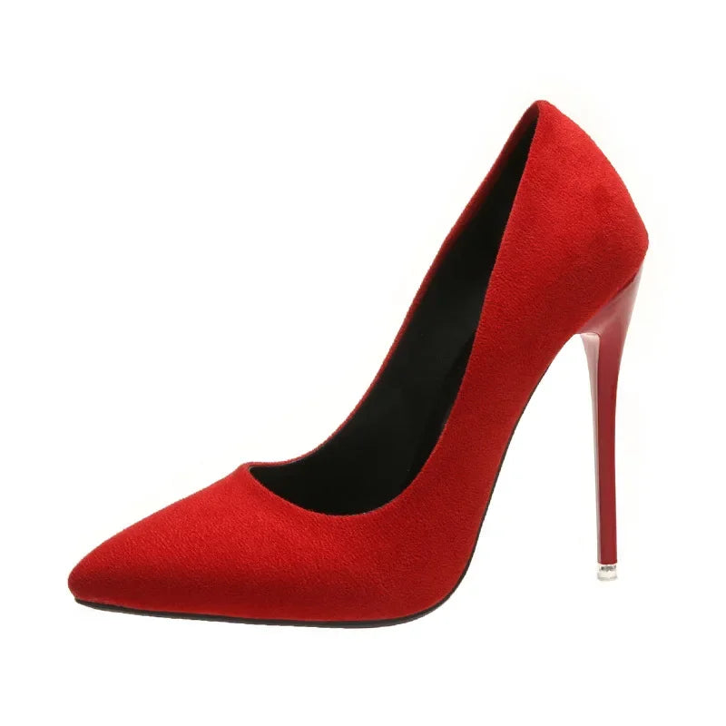 Manufacturer   Big Size 35-45 women's shoes  concise flock high heels women pumps pointed toe classic red gray ladies wedding shoes office   Pumps