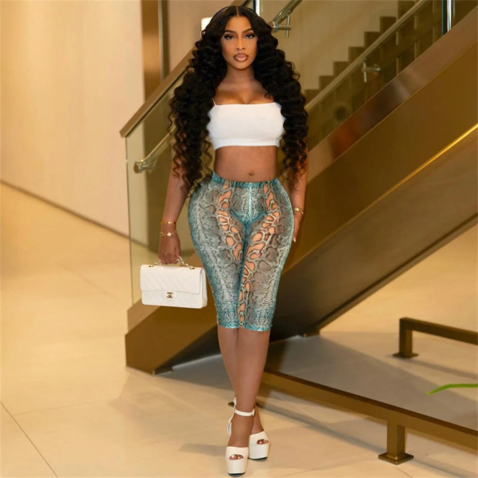10 Bulk Items Wholesale Lots Knee Length Sexy Snake Printing Bodycon Y2k Pants Women Bottoms  Summer Capris Clothes  pant