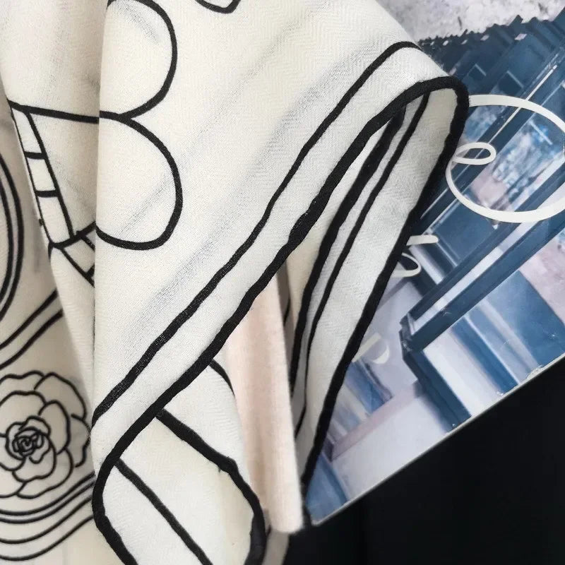 High-end Elegant Women Exquisite Ornate Accessories Double-sided Print Quality Silk Wool Hand-rolled Edge Big Square Scarf Shawl