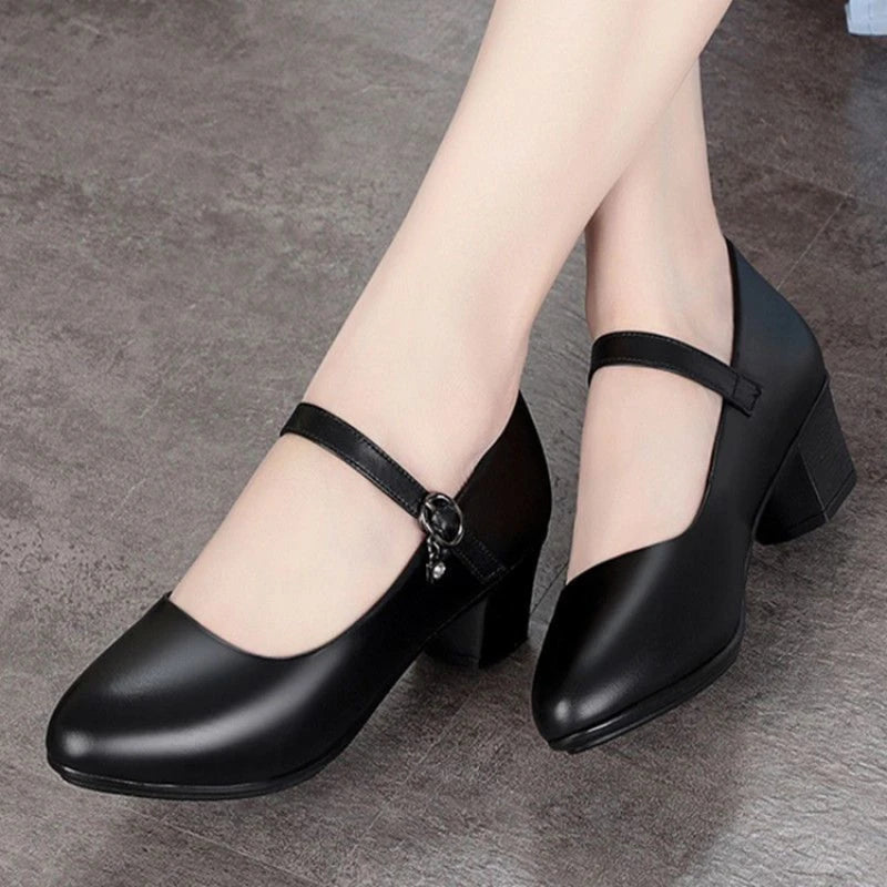 Manufacturer   2025 New Women's Medium Heel Pumps - Soft Leather Non-Slip with Adjustable Buckle, Comfortable for Daily & Casual Wear   Pumps