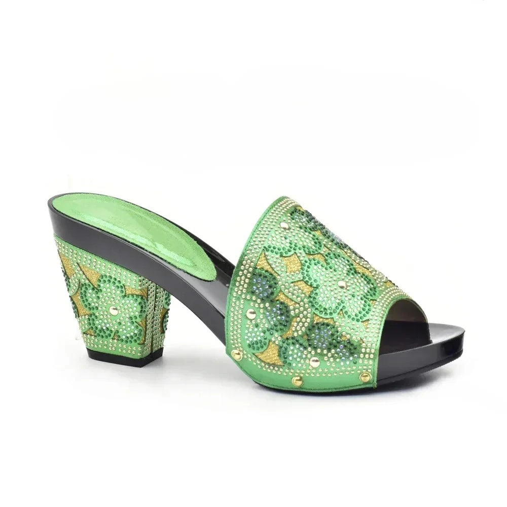 Manufacturer   Gold Color Women Slippers Shoes African Women Wedding Shoes Elegant Italian Woman Shoes with Stone High Heels Woman Summer Pumps   Pumps
