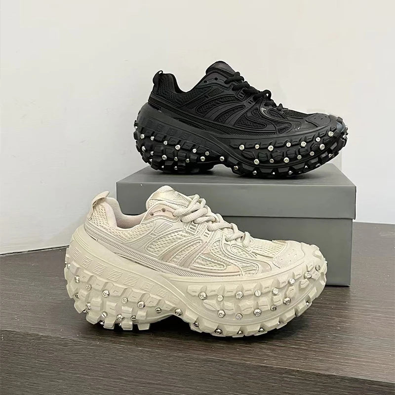 Manufacturer   Fashion Brand Men's Or Women's Thick-soled Sports Shoes  Spring New Rivet Design Couple Sports Shoes Breathable Casual Shoes    Sneakers