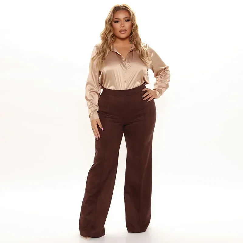 plus Size High Waist Faux Suede Leather Pant Women Slim Straight-leg Casual Stretch Trousers Bodycon 4XL Custom