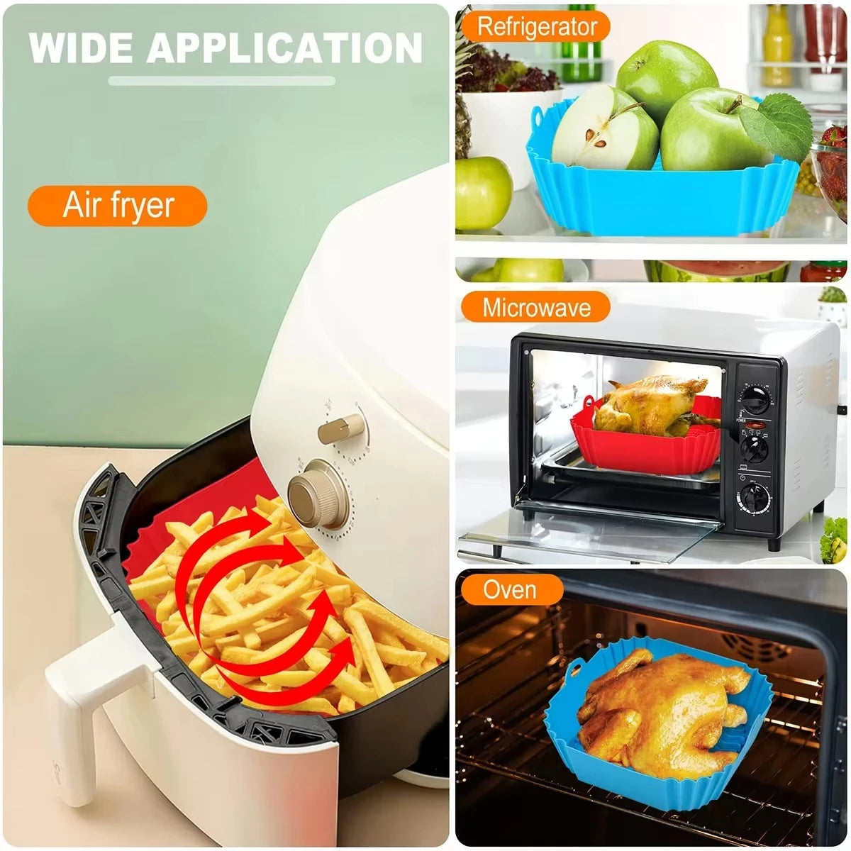 manufacturer  Silicone Air Fryer Pot Tray Food Safe Reusable Square BBQ Barbecue Pad Plate Airfryer Oven Baking Mold Basket Pan for Kitchen   Kitchen gadgets