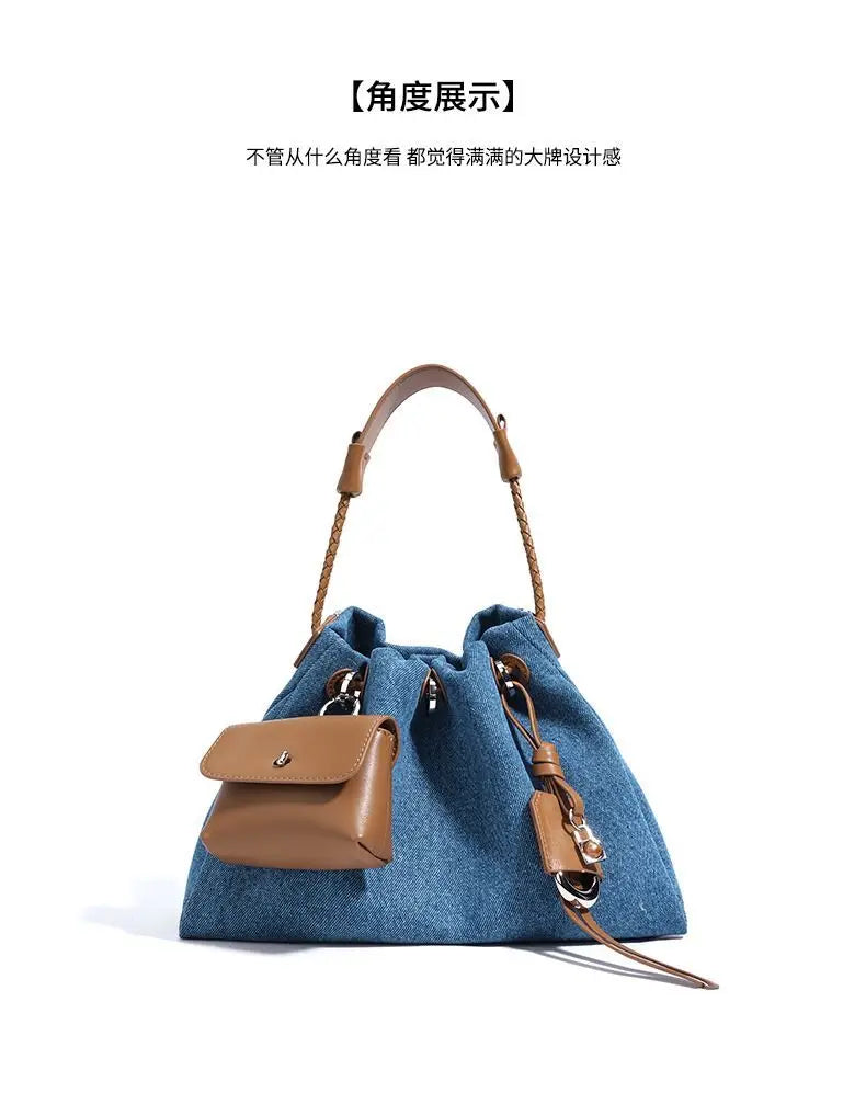 JIAERDI High Street Denim Bucket Bag Purse Women Retro Handle Luxury Design Casual Crossbody Bags Female Retro Messenger Bag Y2k