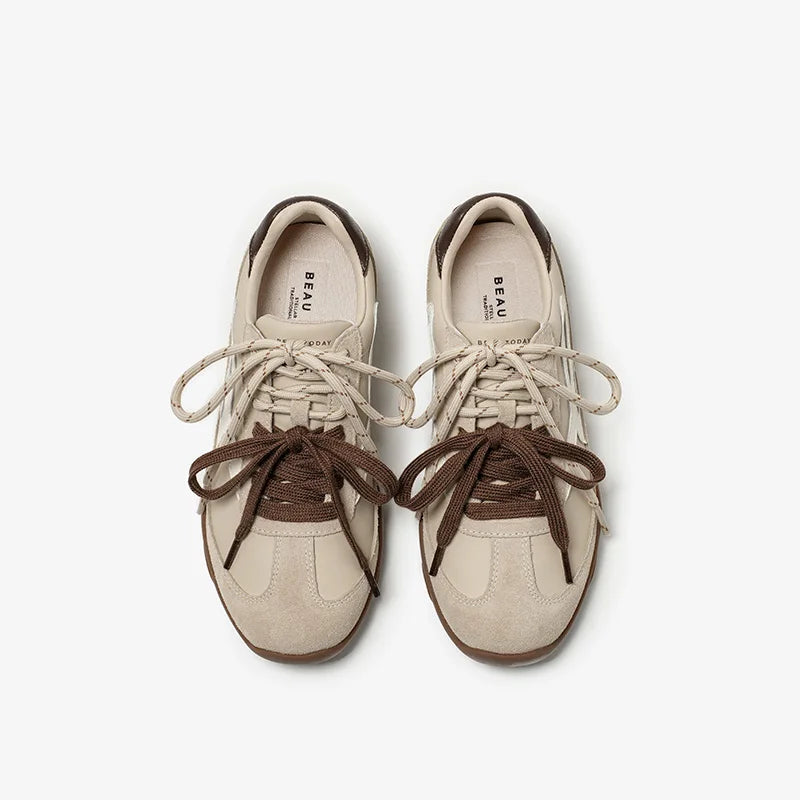 Manufacturer   BEAUTODAY Casual Sneaker Cow Suede Leather Mixed Color Round Toe Dual-Colored Shoelaces Trainers Ladies Shoes Handmade 29977    Sneakers