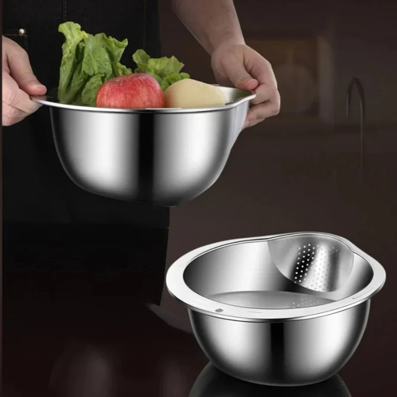 Manufacturer      new Stainless steel rice basin, food grade household kitchen, rice washing screen, vegetable washing fruit filtering basket     Kitchen gadgets