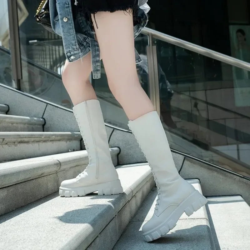 Manufacturer   Women's Mid Calf Boots Padded Shoes Knee High Winter Sneakers Punk Style Military Casual White Black  Lucury Platform Woman   boots