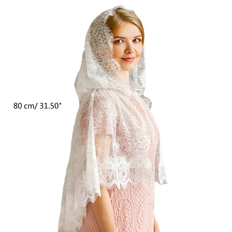 Woman Lace Trim Sheer Shawl for Wedding Church Summer Travel Body Cool Breathable Shawl with Hoodie Hot Weather Supplies  SCARF