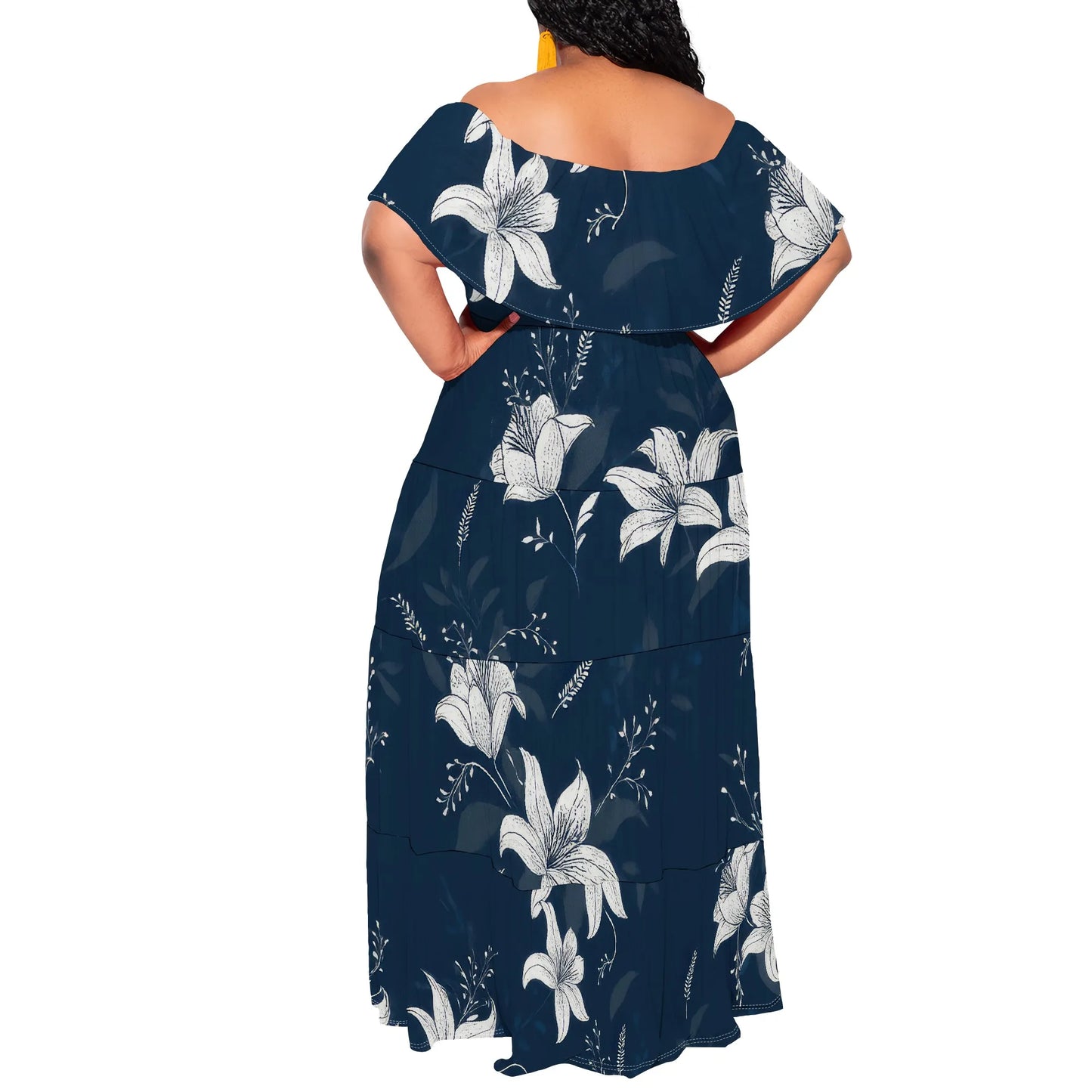 Womens Off The Shoulder Dress Summer Casual Long Ruffle Party Side Split Beach Maxi Dresses with Pockets