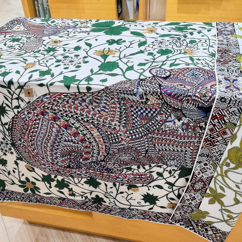 Leopard Print AB Side Silk Wool Scarf Giant Hand Rolled Edges Shawls Wool Herms Rolled Hair Bandana Foulard Big Stole Cape 135cm