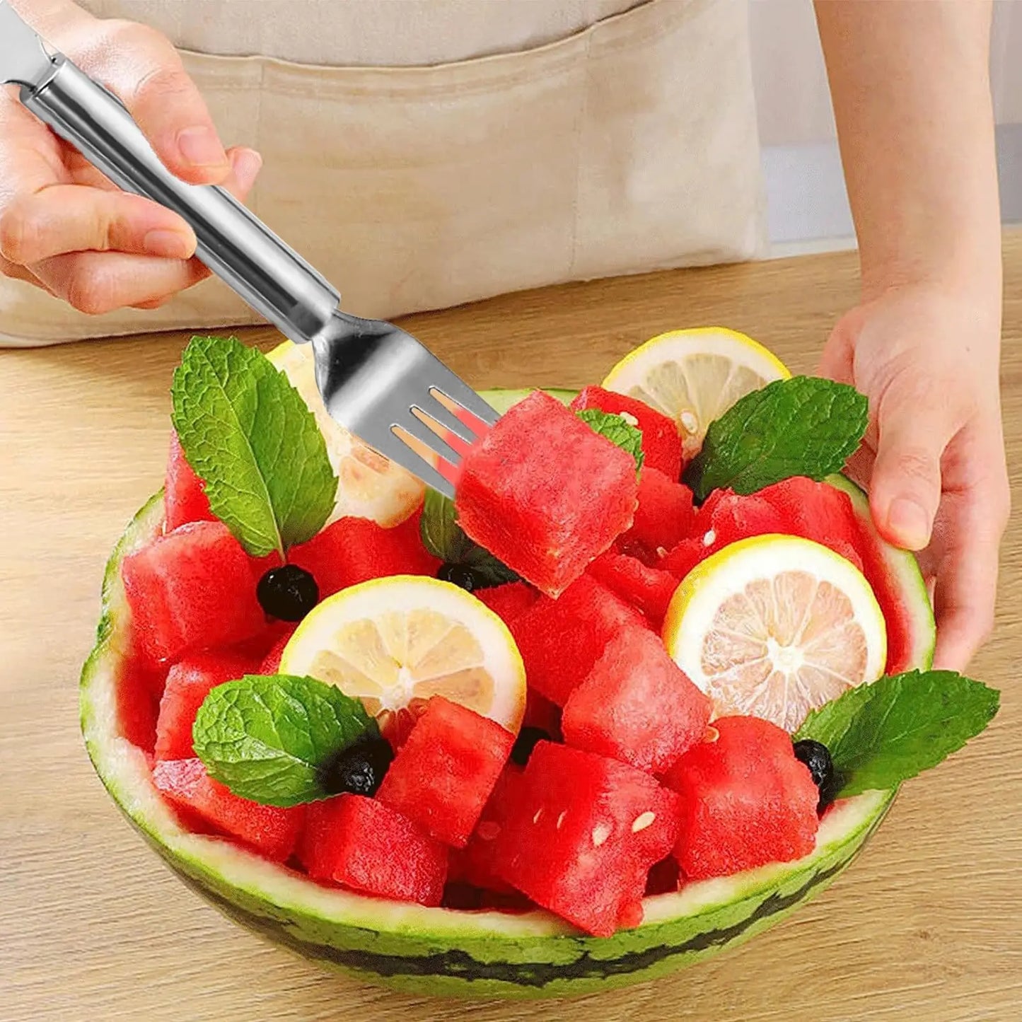 Manufacturer      Newest Watermelon Slicer Tool Stainless Steel Fruit Cutter Dual Head Watermelon Fork Melon Cutter Kitchen Gadgets     Kitchen gadgets