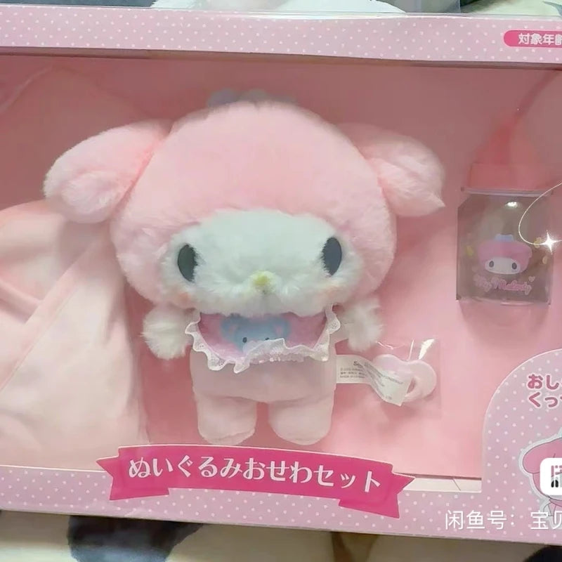 Original Sanrio Baby Bottle Doll Box Set Hello Kitty Cinnamoroll Melody plush Model Dolls Collection Rooms Decoration Desk Toys