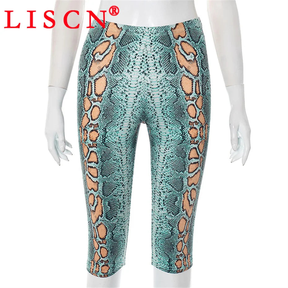 10 Bulk Items Wholesale Lots Knee Length Sexy Snake Printing Bodycon Y2k Pants Women Bottoms  Summer Capris Clothes  pant