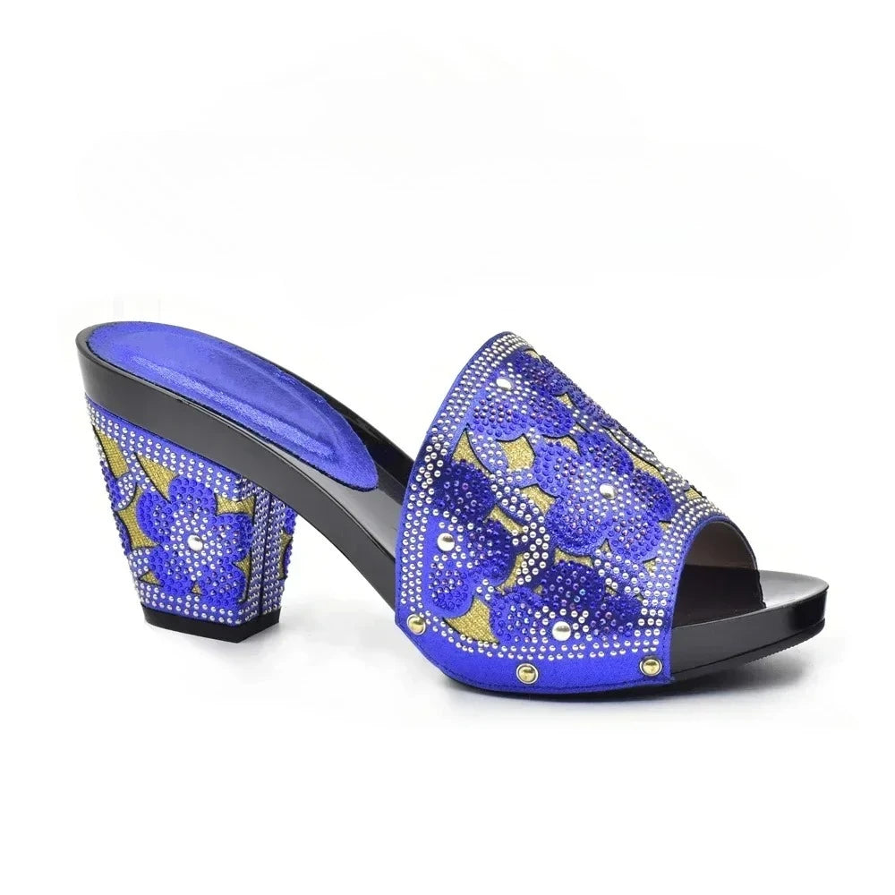 Manufacturer   Gold Color Women Slippers Shoes African Women Wedding Shoes Elegant Italian Woman Shoes with Stone High Heels Woman Summer Pumps   Pumps