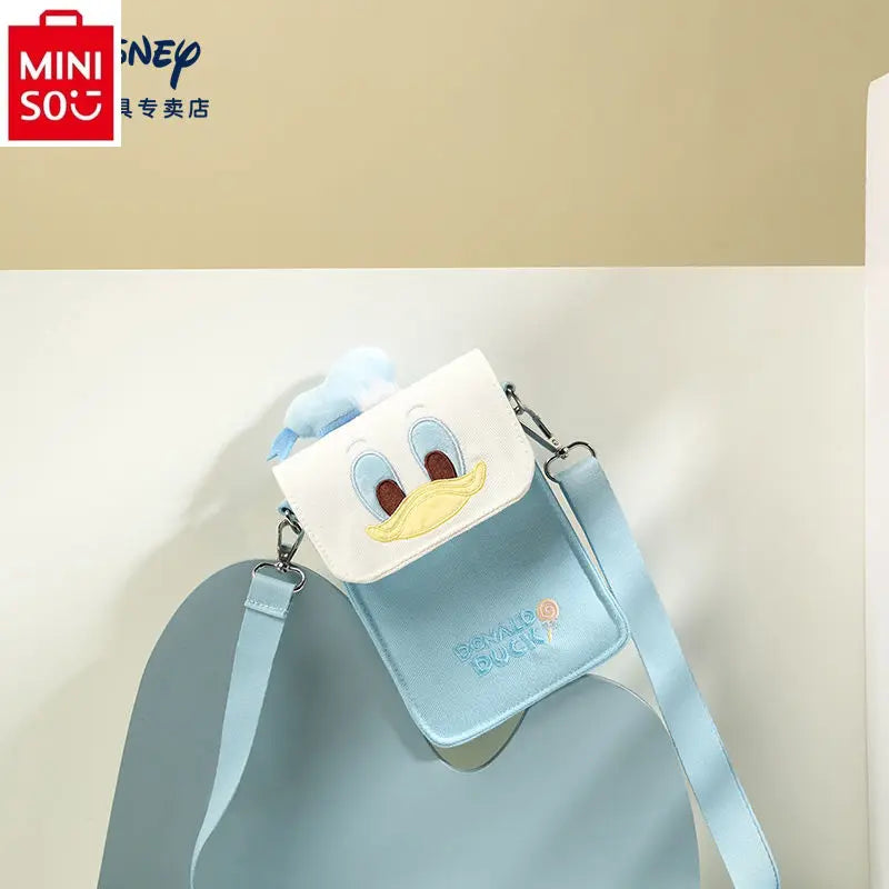 MINISO Disney Strawberry Bear Winnie Bear Printed Crossbody Bag for Women High Quality Canvas Multi functional Storage Phone Bag