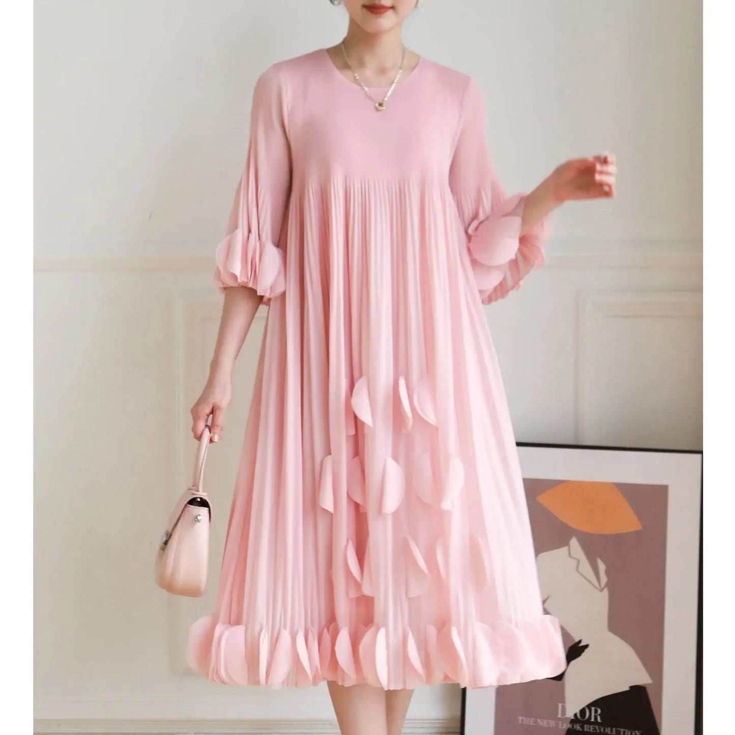 Miyake Pleated  Spring/Summer New Heavy Industry Pluse-sized Women's Dress, Fashionable Patchwork Long Dress