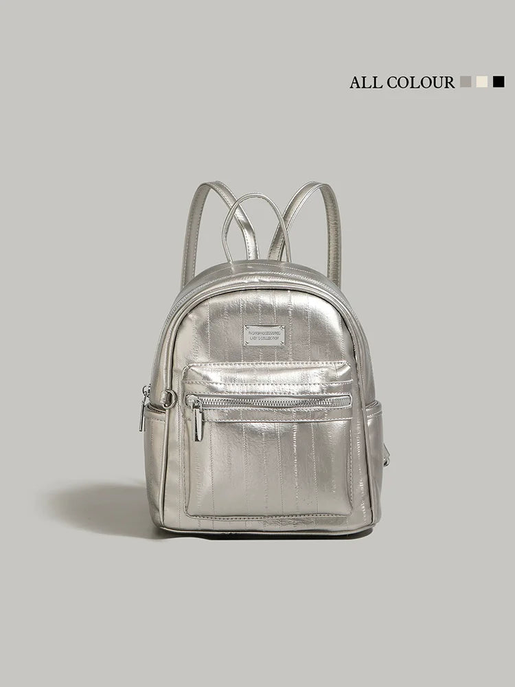 Premium Silver Backpack College Student's School Backpack Student's School Shoulder Bag Multi-Function Travel Bags Girls