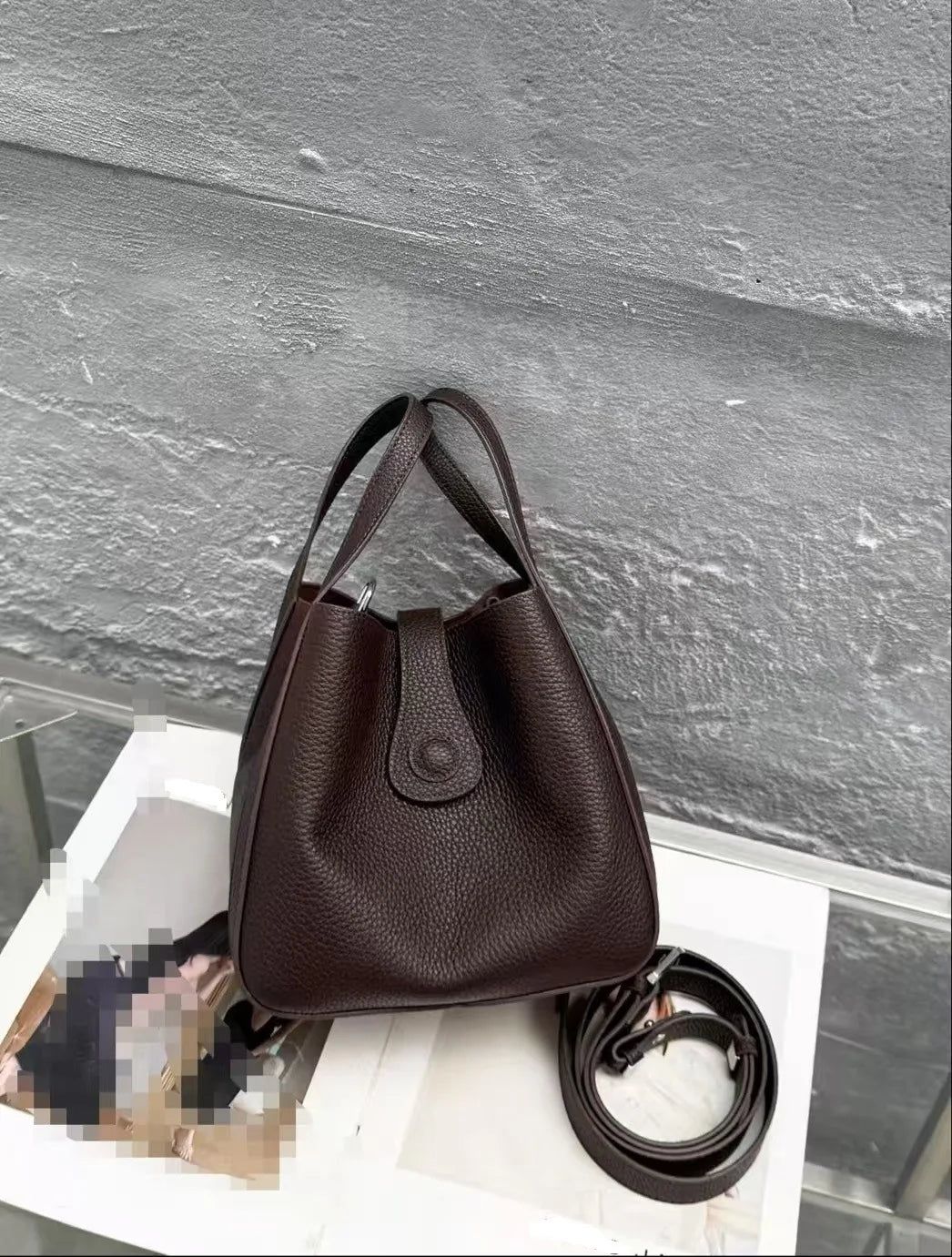 Japanese and Korean Style All-match Coffee Small Daily-use Bucket Tote Genuine Cow Leather Women Handbag Female Crossbody Bag