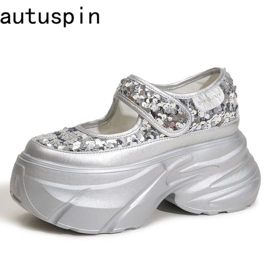 Manufacturer   AUTUSPIN Summer Shiny Shallow Shoes Women Sequined Cloth Pumps High Heels Ladies Bling Bling Platform Mary Janes Shoes Woman   Pumps
